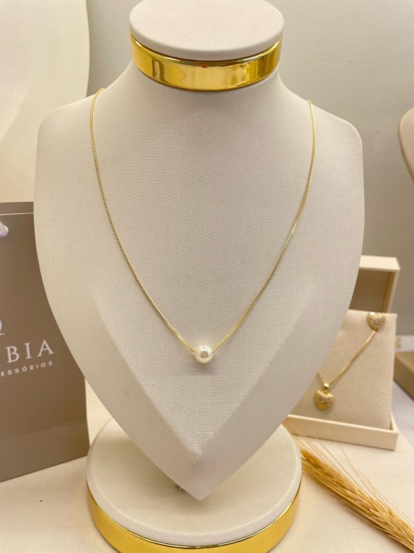 Colar de corrente pingente pérola banho em ouro 18k