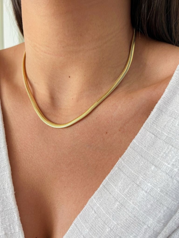 Colar De Corrente Snake Malha Fina 3MM Banho Em Ouro 18K - Image 3