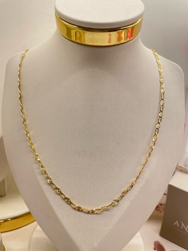 Colar de corrente Grumet Torcida com elos trabalhados 45CM banho em ouro 18k