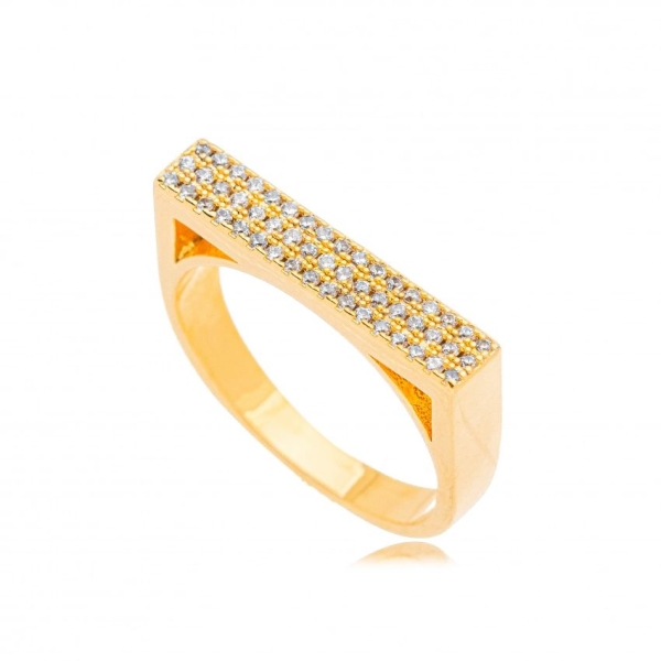 Anel dourado com zirconia cristal banho em ouro 18k