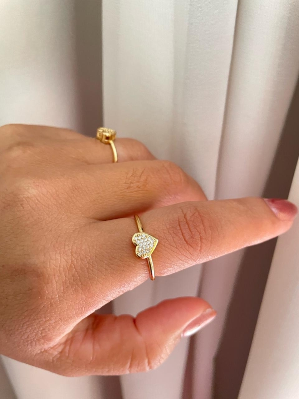 Anel coração dourado com zirconia cristal banho em ouro 18k - Image 2