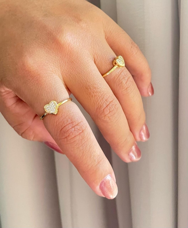 Anel coração dourado com zirconia cristal banho em ouro 18k - Image 3