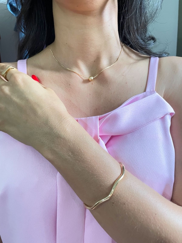 Colar de corrente pingente esfera polida banho em ouro 18k - Image 3