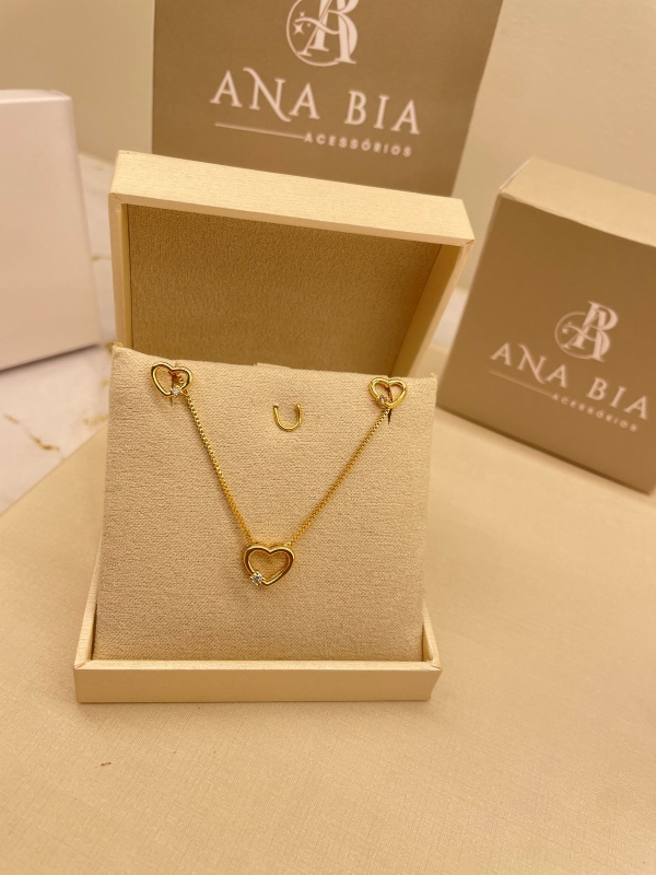 Conjunto Infantil Coração Vazado Banho Em Ouro 18K - Image 2