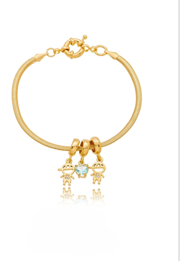 Pulseira Pandora Dourada com 3 Pingentes Banho Em Ouro 18K - Image 3