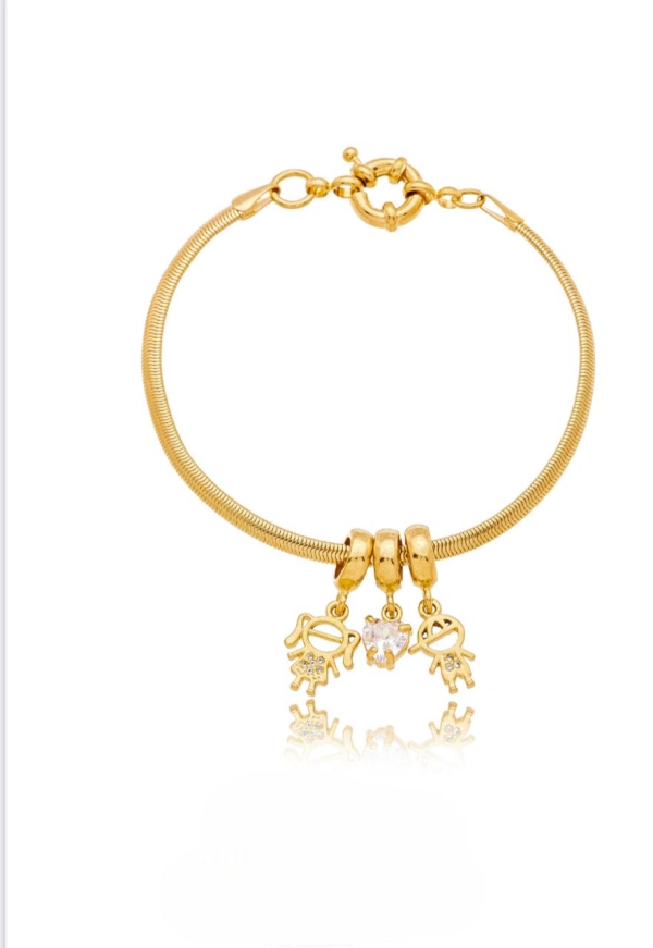 Pulseira Pandora Dourada com 3 Pingentes Banho Em Ouro 18K - Image 2