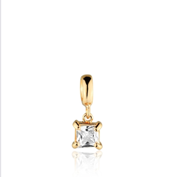 Berloque com pingente quadrado de zirconia cristal banho em ouro 18k