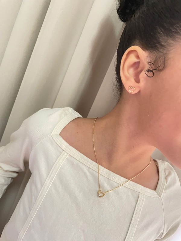 Conjunto Infantil Coração Vazado Banho Em Ouro 18K