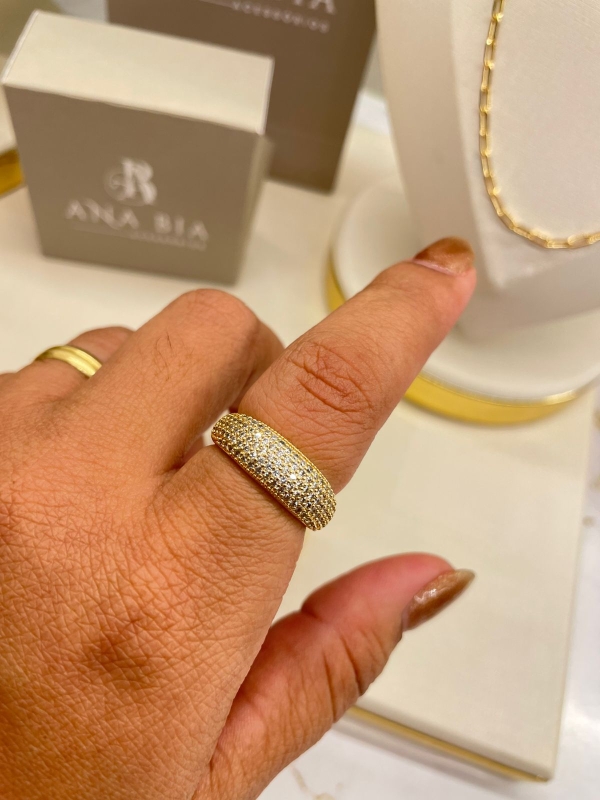 Anel dourado com zirconia cristal banho em ouro 18k - Image 2