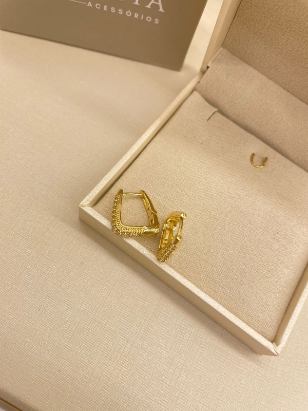 Trio de argola cravejado de zircônia cristal banho em ouro 18k - Image 2