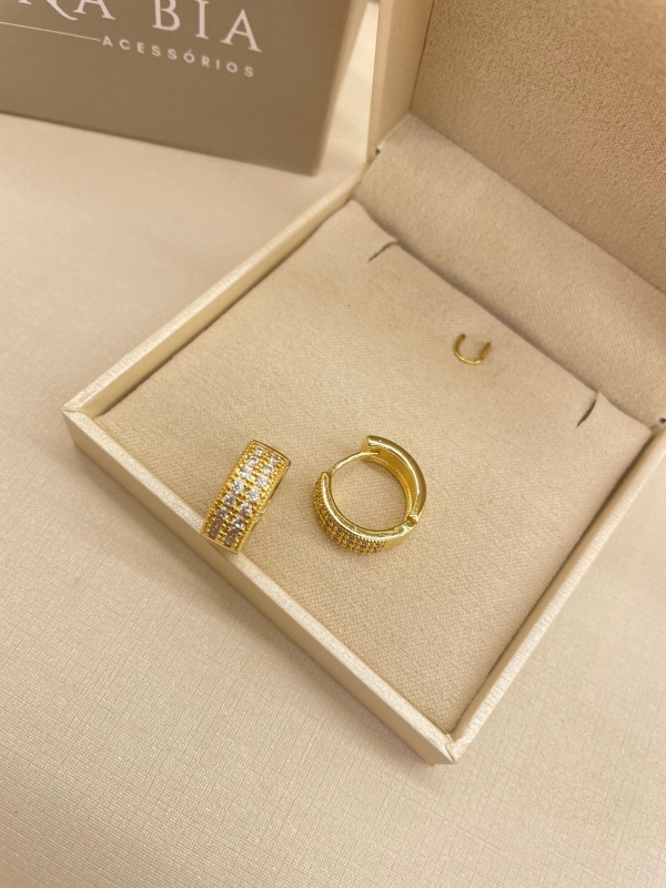 Trio de argola cravejado de zirconia cristal banho em ouro 18k - Image 3