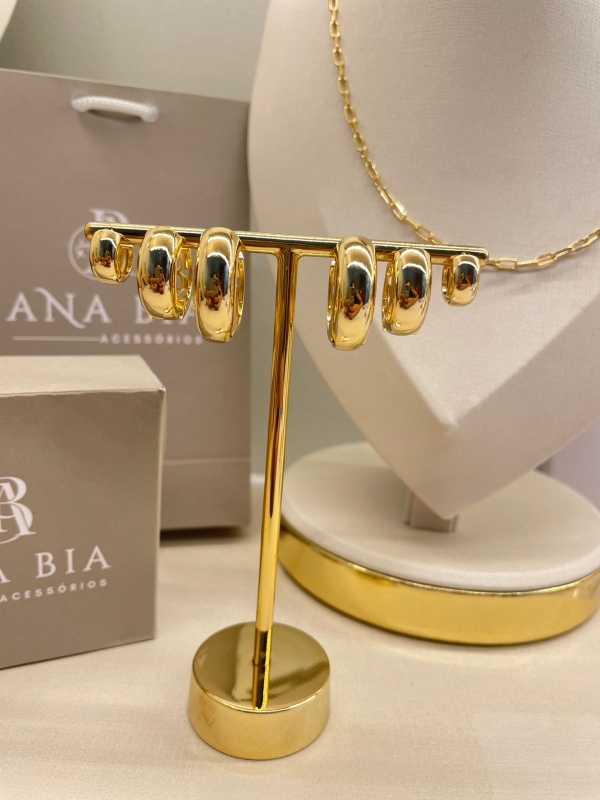Trio de argola liso banho em ouro 18k - Image 3