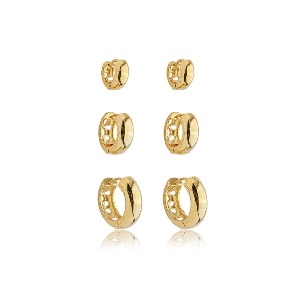 Trio de argola liso banho em ouro 18k