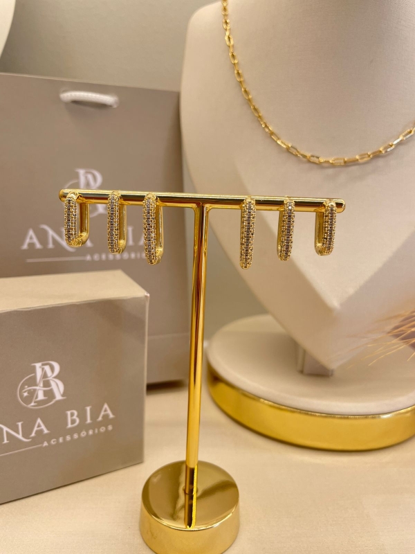 Trio de argola cravejado de zirconia cristal banho em ouro 18k - Image 3