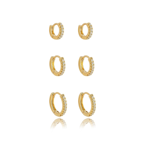 Trio de argola cravejado de zirconia cristal banho em ouro 18k - Image 2