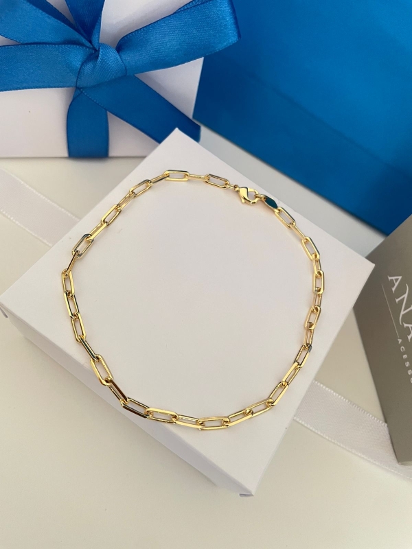 Pulseira Masculina Corrente Elo Cartier banho em ouro 18k