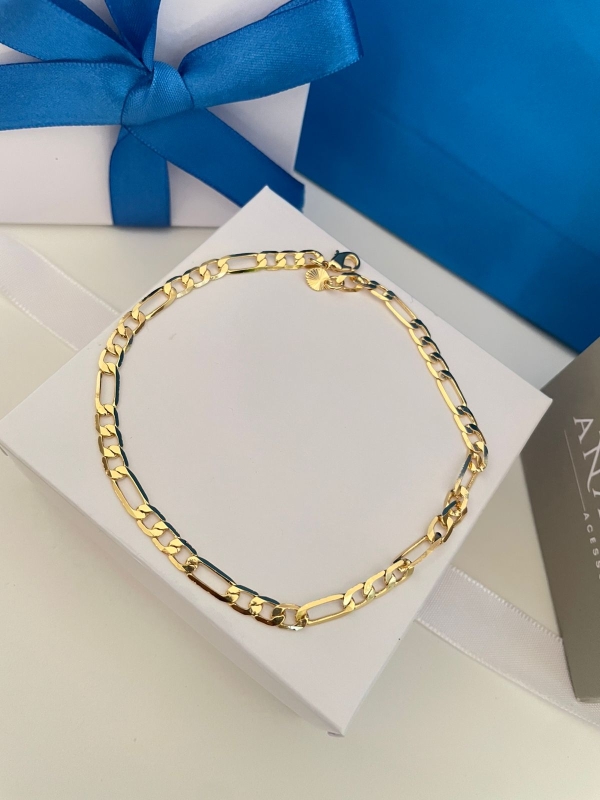 Pulseira Masculina Corrente Elo Grumet dourado liso banho em ouro 18k - Image 2