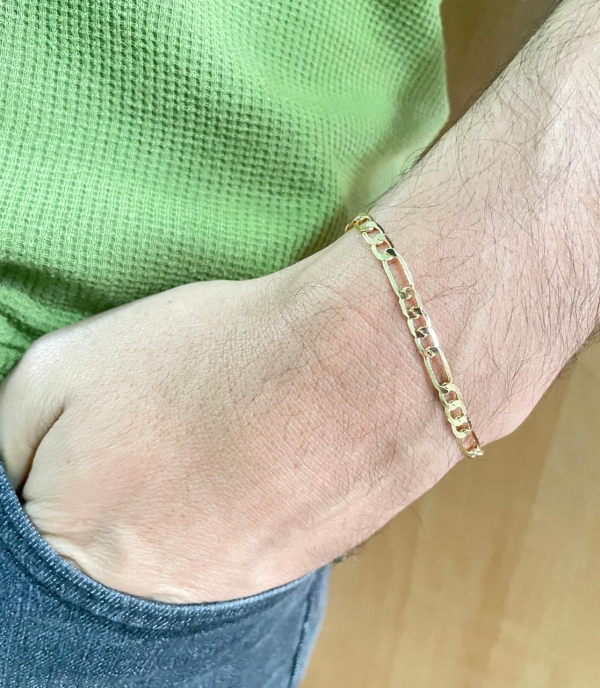 Pulseira Masculina Corrente Elo Grumet dourado liso banho em ouro 18k