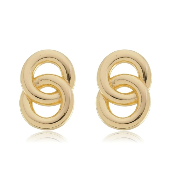 Brinco detalhado 2 elos lisos banho em ouro 18k