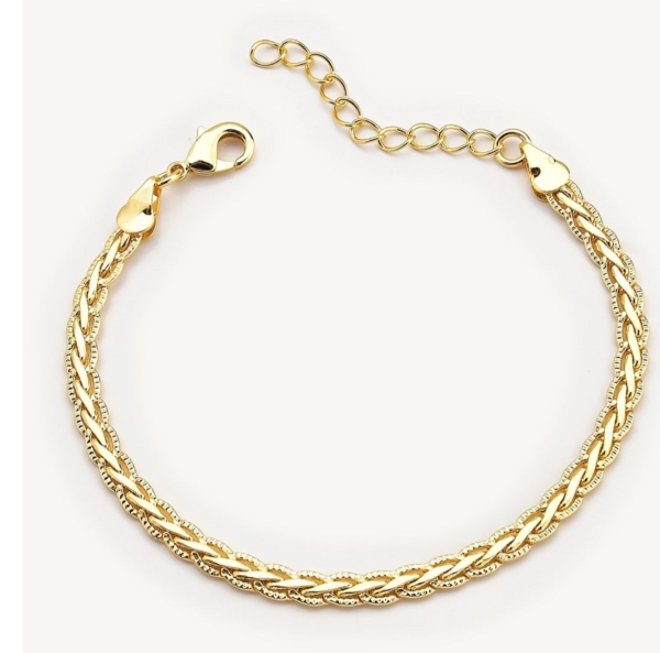 Pulseira de corrente trançada dourado liso banho em ouro 18k
