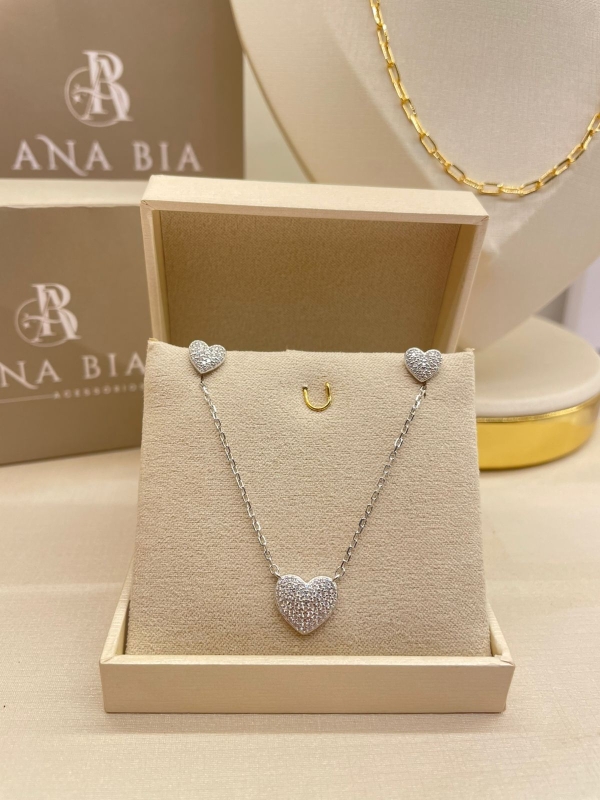 Conjunto Coração com Zircônias Prata 925