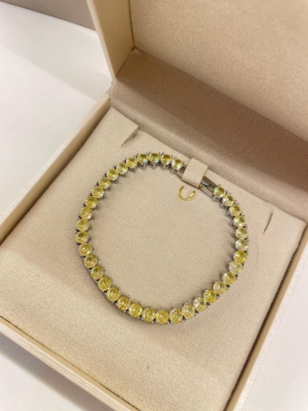 Pulseira de riviera cravejada de zirconia citrino banho em rodio branco