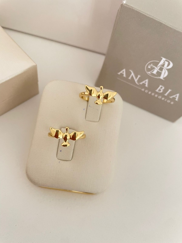 Anel Dourado Espirito Santo Banho Em Ouro 18K