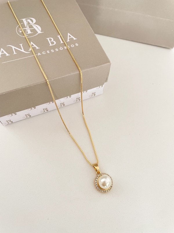 Colar Pingente perola banho em ouro 18k