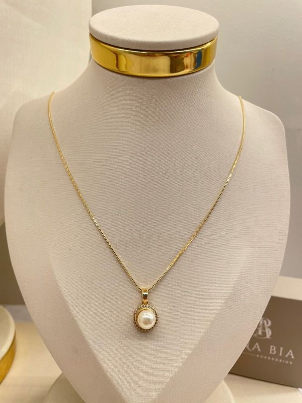 Colar Pingente perola banho em ouro 18k - Image 3