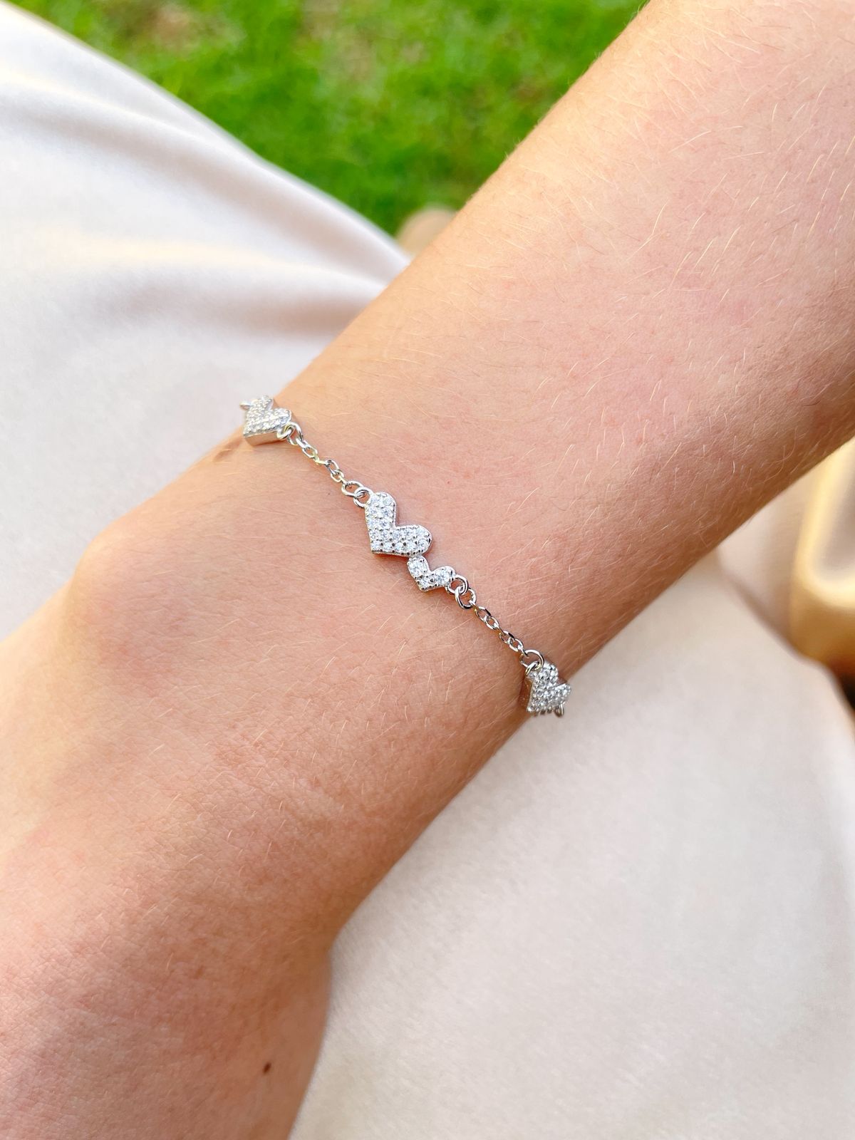 Pulseira de coração cravejado de zirconia cristal Prata 925